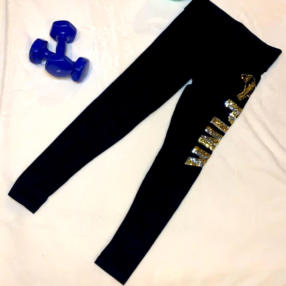 Pink Victoria’s Secret/ Black Yoga Pants with Gold and Silver Sequencing SMALL